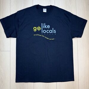 Go Like Locals Mens XL Navy Travel Graphic T Shirt Wanderlust Quote Tee Cotton